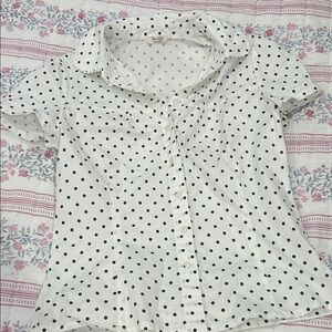 Brandy Melville White and Black Polka Dot Button Down Shirt